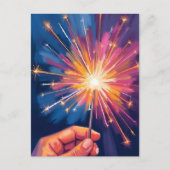 Sparkler New Year Celebration Watercolor シーズンポストカード (正面)
