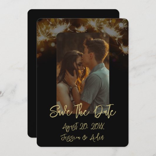 Sparkler Night Photo Save the Date 招待状 (正面/裏面)