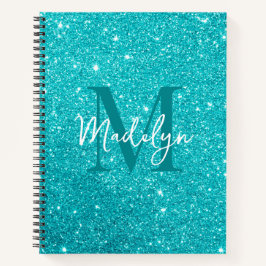  sparkles Blue glitter monogram name girly ノートブック