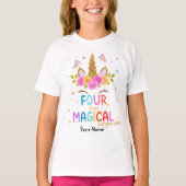 Sparkles Four Ever Magical Unicorn 4歳の誕生日 Tシャツ (正面)
