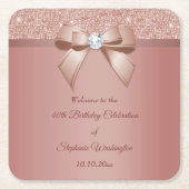 Sparkles & Glamor、バラ金ゴールド誕生日パーティー スクエアペーパーコースター (正面)