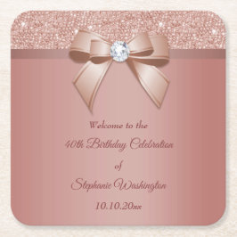 Sparkles & Glamor、バラ金ゴールド誕生日パーティー スクエアペーパーコースター