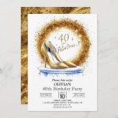 Sparkles Women Digital金ゴールド40th Birthday 招待状 (正面/裏面)