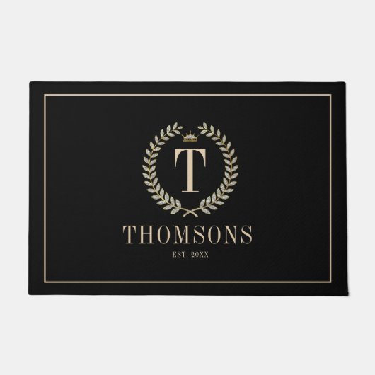 Sparkli laurelリースとモノグラム ドアマット (正面)