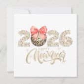 Sparkling 2026 New Year’s Card with Disco Ball Bow シーズンカード (正面)