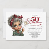Sparkling 50th party funny woman quirky invite 招待状 (正面)