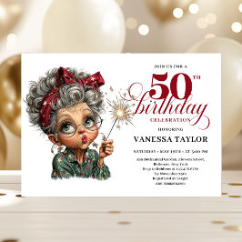 Sparkling 50th party funny woman quirky invite 招待状