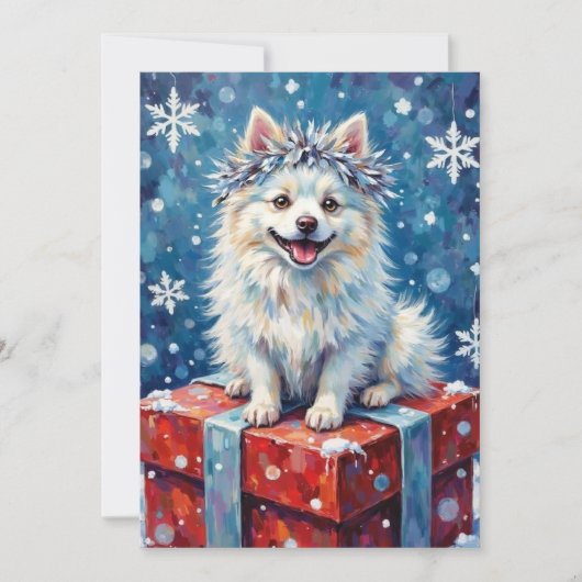 Sparkling American Eskimo Dog Festive Gift Cushion シーズンカード (正面)