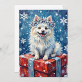 Sparkling American Eskimo Dog Festive Gift Cushion シーズンカード (正面/裏面)