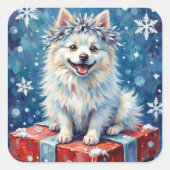 Sparkling American Eskimo Dog Festive Gift Cushion スクエアシール (正面)