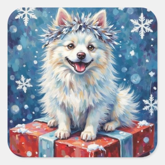 Sparkling American Eskimo Dog Festive Gift Cushion スクエアシール (正面)