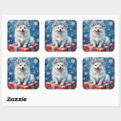 Sparkling American Eskimo Dog Festive Gift Cushion スクエアシール (シート)