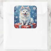 Sparkling American Eskimo Dog Festive Gift Cushion スクエアシール (バッグ)