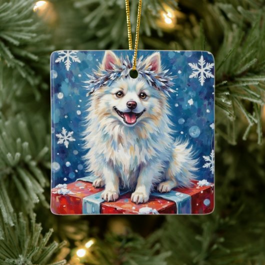 Sparkling American Eskimo Dog Festive Gift Cushion セラミックオーナメント (ツリー)