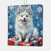 Sparkling American Eskimo Dog Festive Gift Cushion セラミックオーナメント (左)