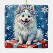 Sparkling American Eskimo Dog Festive Gift Cushion セラミックオーナメント (裏面)