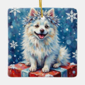 Sparkling American Eskimo Dog Festive Gift Cushion セラミックオーナメント (正面)