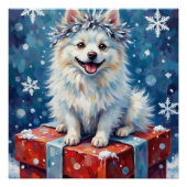 Sparkling American Eskimo Dog Festive Gift Cushion ポスター (正面)