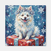 Sparkling American Eskimo Dog Festive Gift Cushion マグネット (正面)