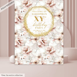 Sparkling Blush Floral Birthday Party Backdrop タペストリー