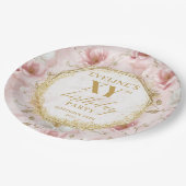 Sparkling Blush Floral Gold Birthday Paper Plates ペーパープレート (アングル)