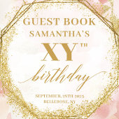 Sparkling Blush Ivory Gold Birthday Guest Book ゲストブック