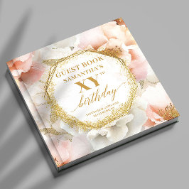 Sparkling Blush Ivory Gold Birthday Guest Book ゲストブック