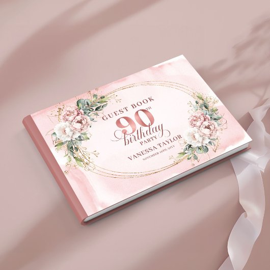 Sparkling Blush Pink Gold Eucalyptus 90th Birthday ゲストブック