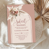 Sparkling Boho Arch Powder Pink Pampas Floral 16th 招待状