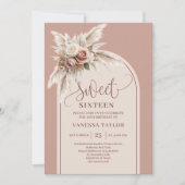 Sparkling Boho Arch Powder Pink Pampas Floral 16th 招待状 (正面)