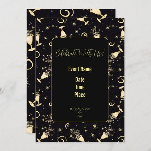 Sparkling Celebration - Libations in Gold & Black 招待状 (正面/裏面)