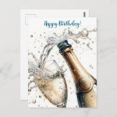 Sparkling champagne Happy Birthday ポストカード (正面/裏面)