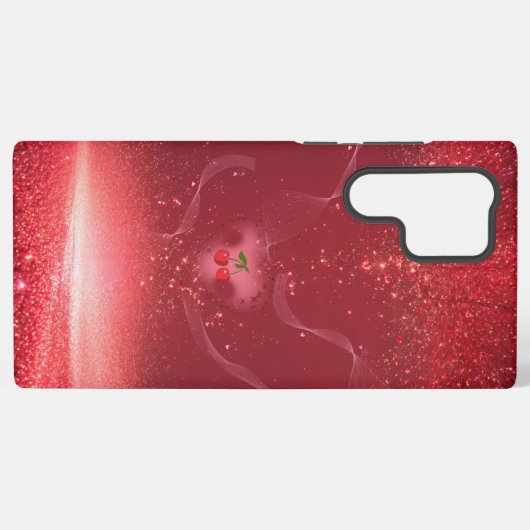 Sparkling Cherry Red Glitter Phone Case Samsung Galaxyケース (裏面横)