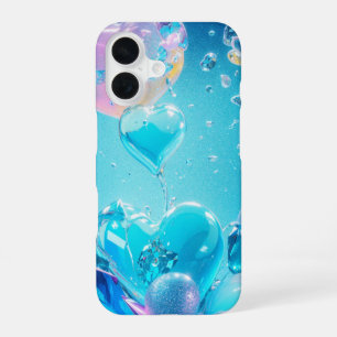 Sparkling Crystal Hearts and Bubbles Phone Case iPhone 16ケース