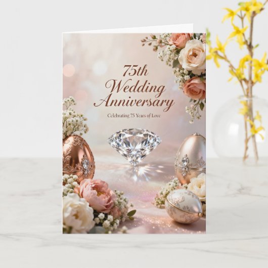 Sparkling Diamond 75th Wedding Anniversary カード (黄色い花)
