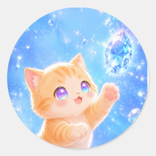 Sparkling Dreams: Kitten & Blue Gems ラウンドシール (正面)