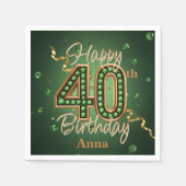 Sparkling Emerald Green and Gold 40th Birthday スタンダードカクテルナプキン (正面)