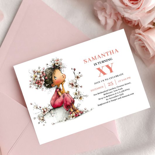 Sparkling Fairy Girl 3rd Birthday Blush Floral  招待状