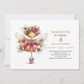 Sparkling Fairy Girl Birthday Floral Pink invite 招待状 (正面)