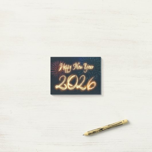 Sparkling Fireworks Happy New Year 2026 ポストイット (デスク上)