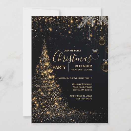 Sparkling Gold Christmas Tree Invitation 招待状 (正面)