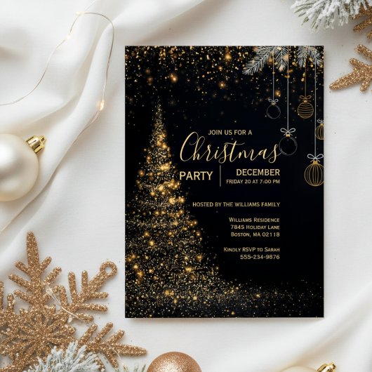 Sparkling Gold Christmas Tree Invitation 招待状