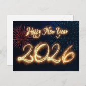 Sparkling Happy New Year 2026 Fireworks シーズンポストカード (正面/裏面)
