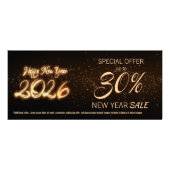 Sparkling Happy New Year 2026 Fireworks Discount ラックカード (正面)