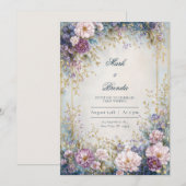 Sparkling Lavender Indigo Gold Border Wedding 招待状 (正面/裏面)