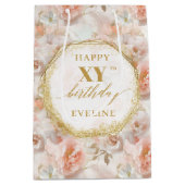 Sparkling Light Pink Boho Gold 70th Birthday  ミディアムペーパーバッグ (正面)