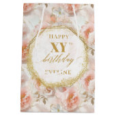 Sparkling Light Pink Boho Gold 70th Birthday  ミディアムペーパーバッグ (裏面)