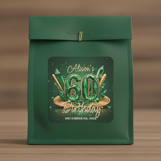 Sparkling Luxury Emerald Green Gold 60th Birthday スクエアシール