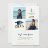 Sparkling Navy Gold Law Graduation 2-Photo 招待状 (正面)