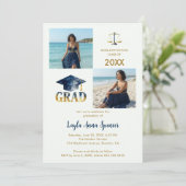 Sparkling Navy Gold Law Graduation 2-Photo 招待状 (スタンド正面)